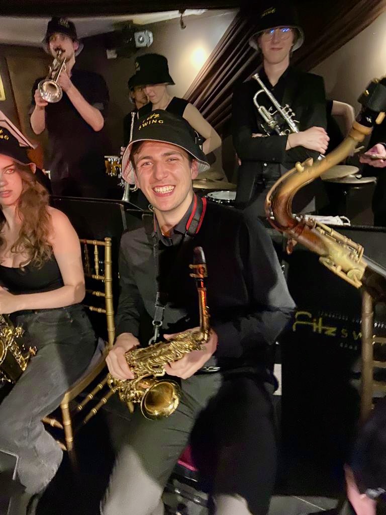 Jonathan Parapadakis playing alto saxophone and clarinet with Fitz Swing Band for a big band jazz band gig