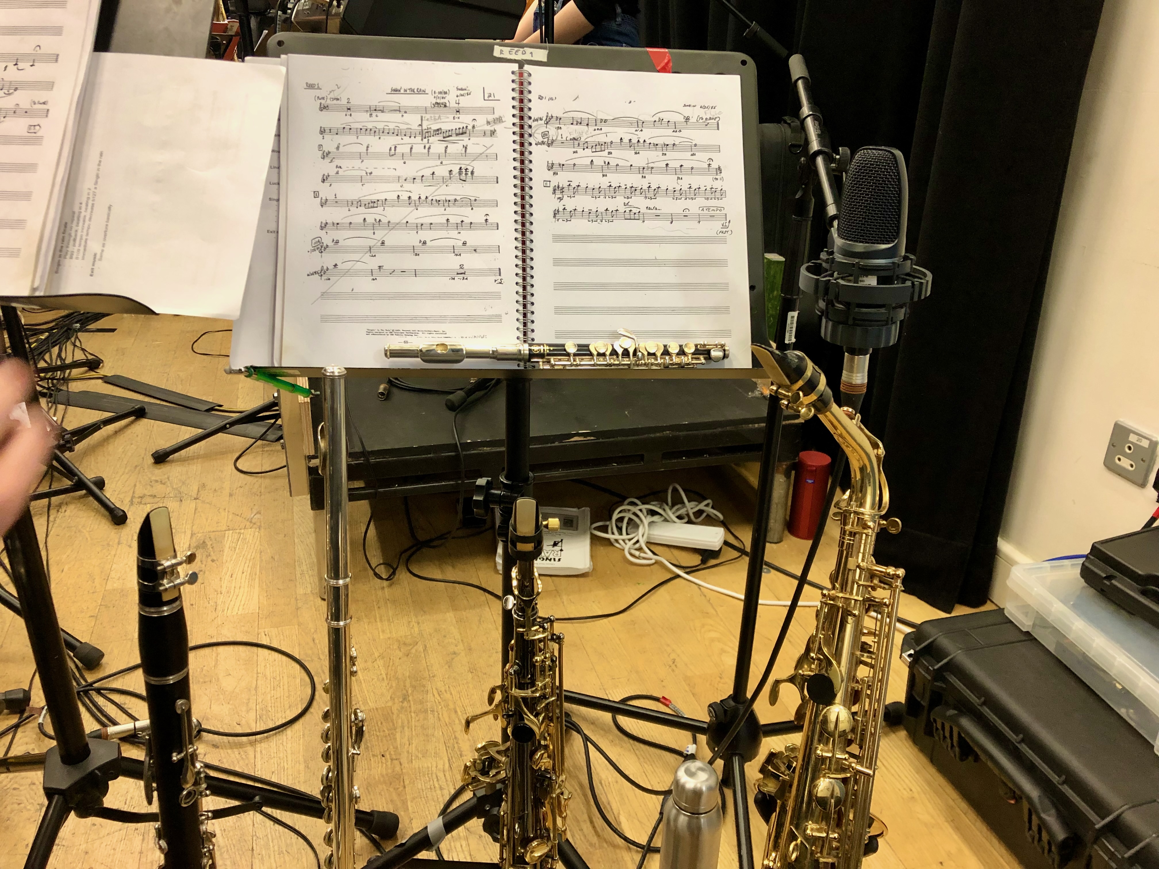 Jonathan Parapadakis playing piccolo, flute, clarinet, soprano saxophone, alto saxophone for musical theatre show Singin In The Rain