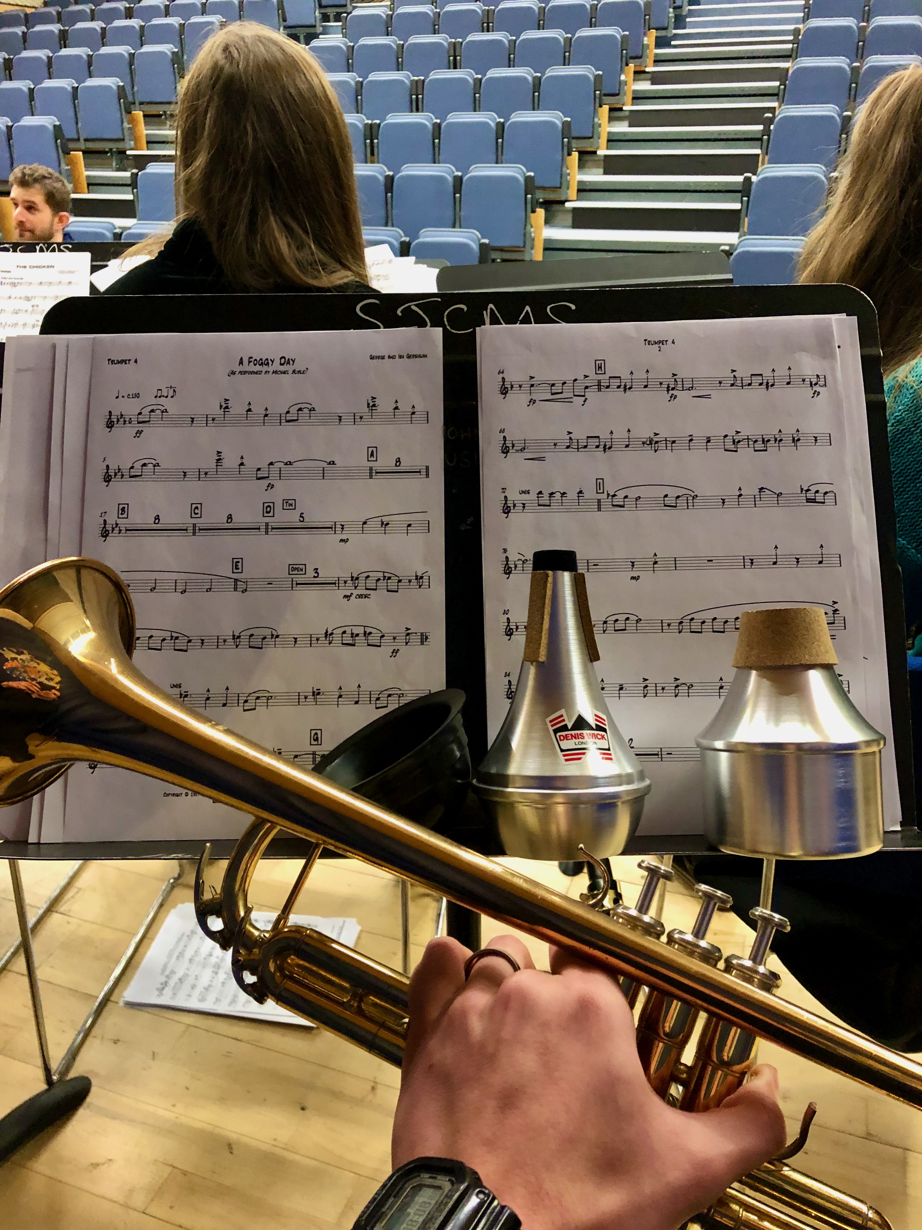 Jonathan Parapadakis playing trumpet for big band jazz band gig